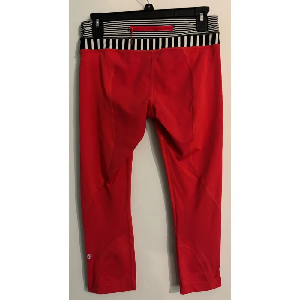lululemon Womens Sz 6 Red Black White Stripe Capri Legging Athleisure Yoga Gym